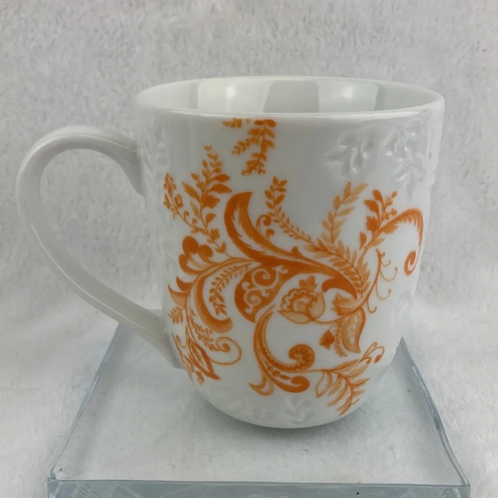 Pier 1 Ava Monogram Letter S 3D Scrollwork Porcelain Coffee Mug